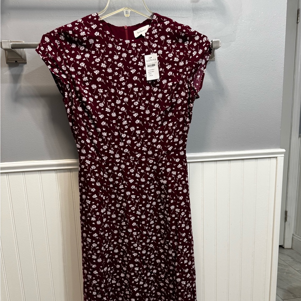 Bohme Burgundy Floral Midi Dress